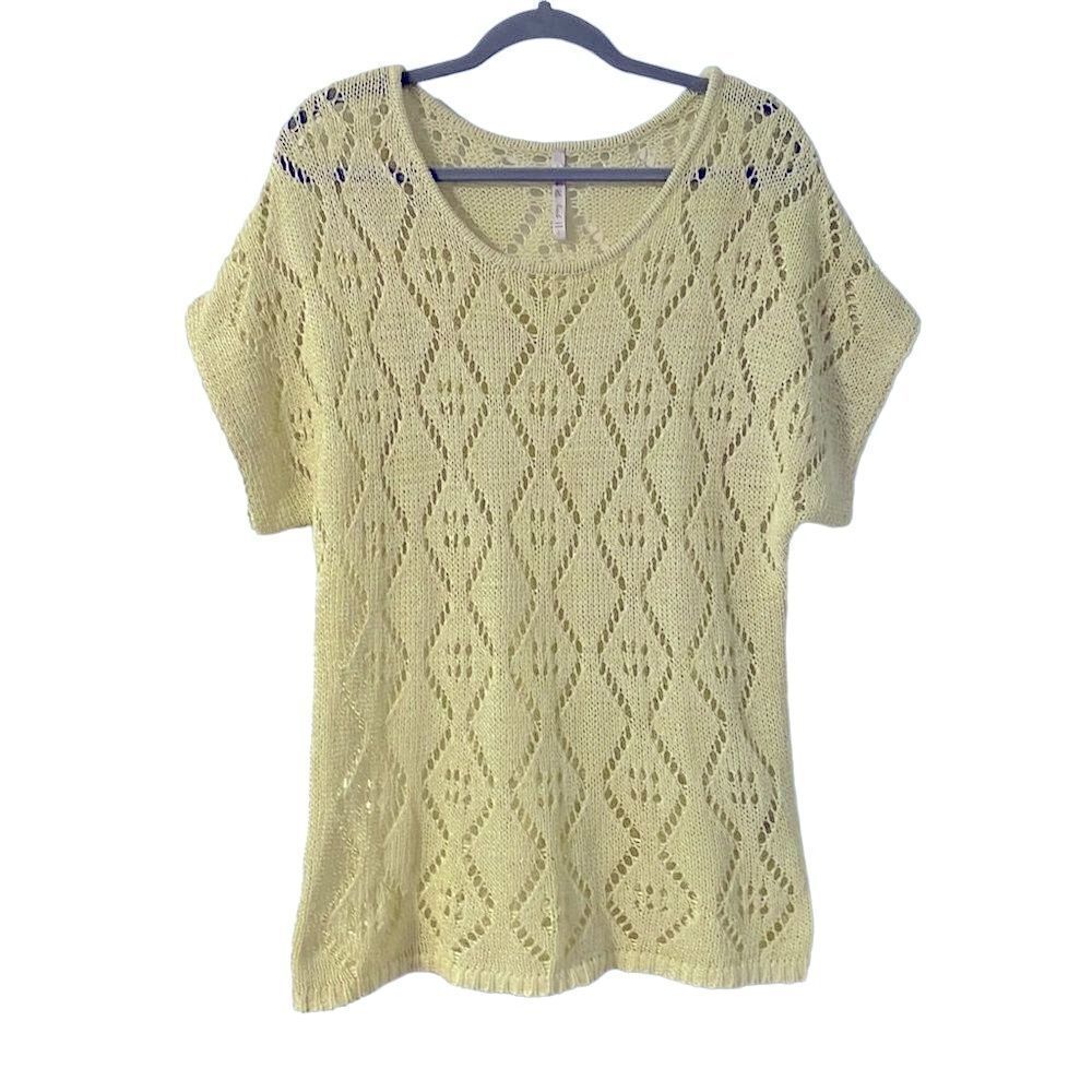 Leo & Nicole light lime green open stitch short sleeve sweater size L